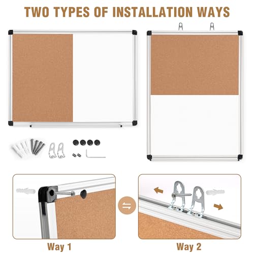 24x18 Inch Whiteboard and Corkboard Combo with Aluminum Frame - Board2by
