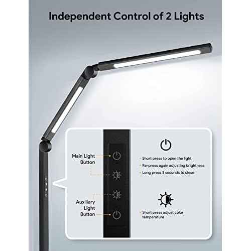 MediAcous LED Desk Lamp with Clamp, Dual Light Desk Lamp with Swing Arm, 4 Color Modes & 4 Brightness Metal Table Lamp, Eye-Caring Clip-on Lamp with Memory Function for Home Office Work Study