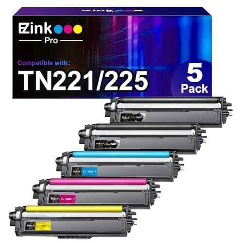 TN221 TN225 Toner Cartridges for Brother TN221 TN225 to Use with HL-3170CDW MFC-9130CW MFC-9330CDW HL-3180CDW HL-3140CW Printer (2 Black, 1 Cyan, 1 Magenta, 1 Yellow, 5 Pack)