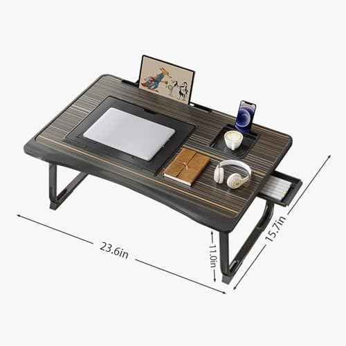 Laptop Desk for Bed, Adjustable Laptops Stand with 6 Different Angles, Portable Lap Tray Table with Storage Drawer and Cup Holder, Laptop Bed Desk Tray for Eating Working Writing Reading (Black)