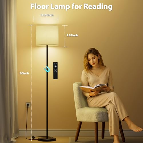Keepsmile Ink-Black Dimmable Floor Lamp with Remote & Foot Switch, 12W LED Bulb