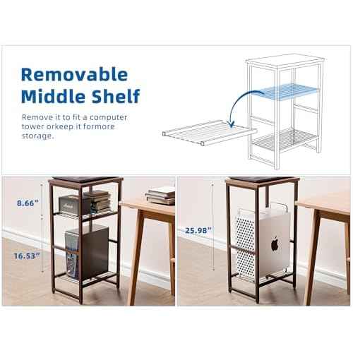 3 Tier Printer Desk Stand, Spacious Floor Mount, Metal, Industrial, Printer Table Holder with Storage Shelf for Home Office Fax Machine Scanner