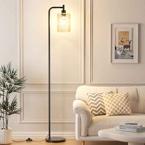 Floor Lamps for Living Room - Standing Lamp with Seeded Glass Shade, Modern Floor Lamp with LED Bulbs, Industrial Floor Lamp for Bedroom, Black Tall Lamp for Office(Light Bulb Included)