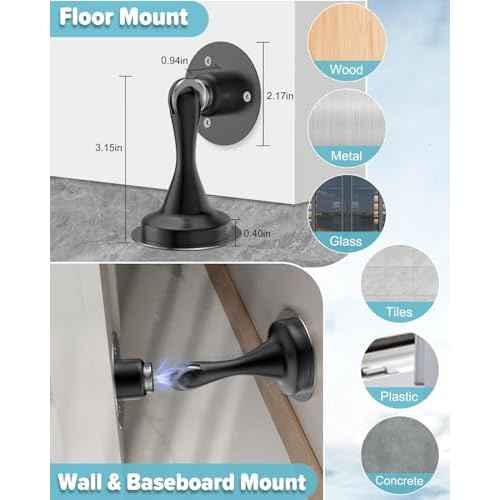 Door Stoppers Magnetic Door Catch - 4 Pack Stainless Steel Heavy Duty Door Stops for Bottom of Door, Wall & Floor Mounting No-Drill Strong Adhesive & Screws, Strong Door Holder to Keep Door Open