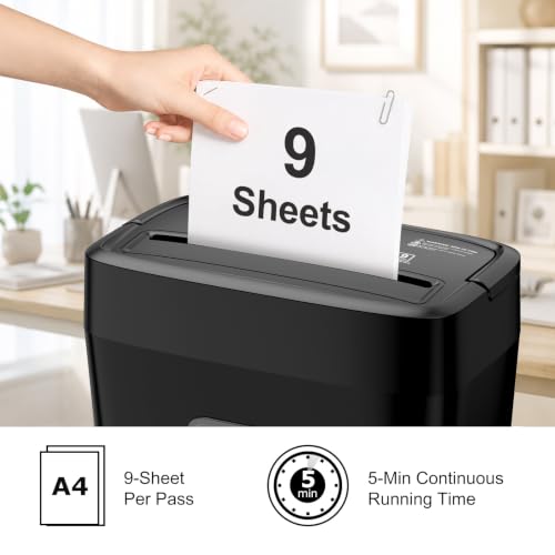 Bonsaii 9-Sheet Crosscut Paper Shredder Black P-4 Security Level for Home Use