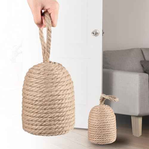 2 Pcs 2 Pcs Decorative Door Stoppers Natural 5.4lb Heavy Door Stop with Handle Weighted Doorstop Indoor Farmhouse Jammer Blocker Keeps Open Bookend Christmas Gifts (Wicker Jute)