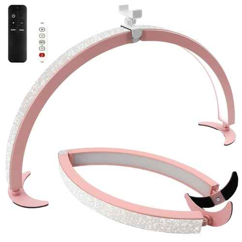 BQAN Half Moon Light for Nail Desk, 29" 40W Professional Nails Table Tech Lamp with Phone Holder & Controller & Remote, Rhinestone Lash Light for Eyelash Tech, Makeup, Tattoo, Spa, Salon(Pink)