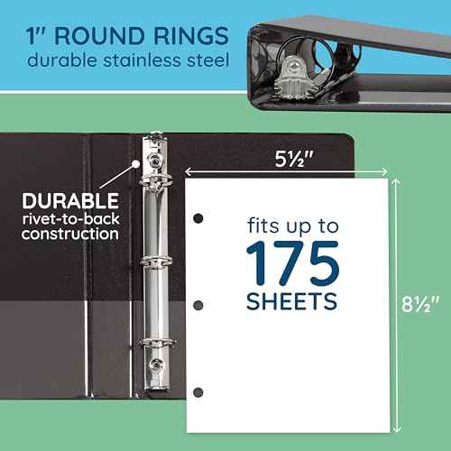 Blue Summit Supplies Mini 3-Ring Binder, Junior 1 Inch, Small 3-Ring Binder, Small Size Fits 5 1/2 x 8 1/2 Paper, Set of Mini Binders Ideal for Playbills or Planner, Black, 6 Pack