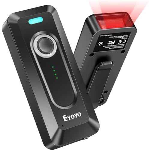 Eyoyo 2D Bluetooth Barcode Scanner Wireless with Clip, 2000mAh Battery with Level Indicator, Portable Mini QR Bar Code Reader for Library Book Inventory Compatible with iPhone, iPad, Android Phone