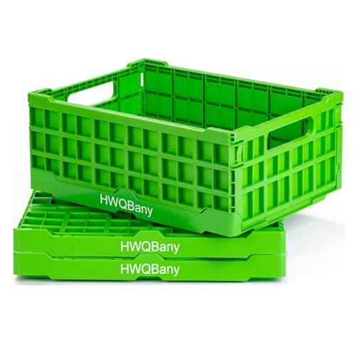 Milk Crates Heavy Duty, Crates for Storage, 20L Plastic Stackable Storage Baskets for Organizing, Collapsible Storage Crate for Home Kitchen Bedroom Office School Store, Green, Pack of 3