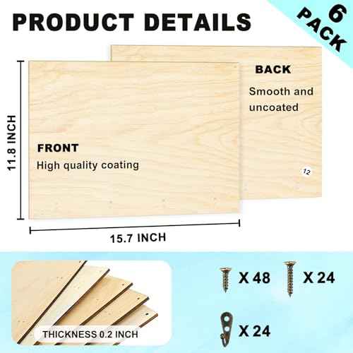 HYHOSHI 6 Pack Sublimation Wood Photo Blanks, 11.8" x 15.7" Unfinished Wood Hanging Board With Hooks for Home Decor, Heat Transfer DIY Design