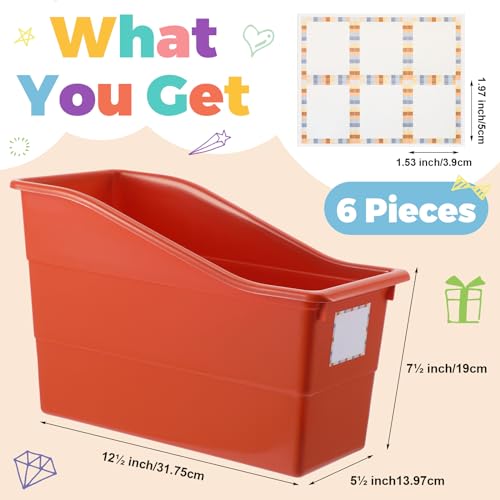 Suzile 6 Pcs Book Storage Bins with Labels Plastic Boho Folder Magazine File Holder Interlocking for Office Classroom Home book Organizer Container (Classic Colors)