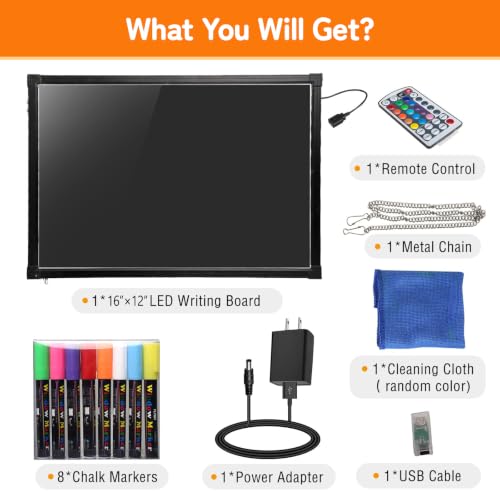 Slsy 16x12 Inch LED Message Board - Erasable Light-Up Sign for Menus & Notes