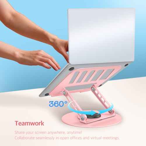 360¡Æ Rotating Adjustable Laptop Stand&Metal Phone Holder Perfect for Work,Painting,Office,Travel,Home,Fits MacBook & Laptops up to13-15",Dual Rotary Shaft,Folding Design-Purple& Pink