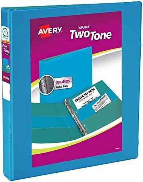 AVERY Two-Tone Ring Binder 1 Inch | Slant Rings | DuraHinge Technology | Blue/Teal | Pack of 6