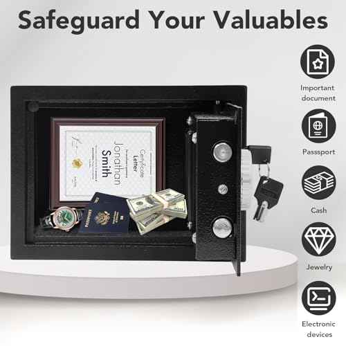 Safe Box 0.43 Cubic Feet Steel Security with Digital Keypad-Electronic Safe for Home Office Hotel Business, Cash & Jewelry & Documents, 2 Emergency Keys Included(BLACK)
