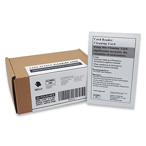 Gorilla Supply Credit Card Cleaning Cards 3.375 x 2.125 Inches, 50 Pack, Dual-Side, Alcohol-Free Magnetic & Optical Reader Maintenance