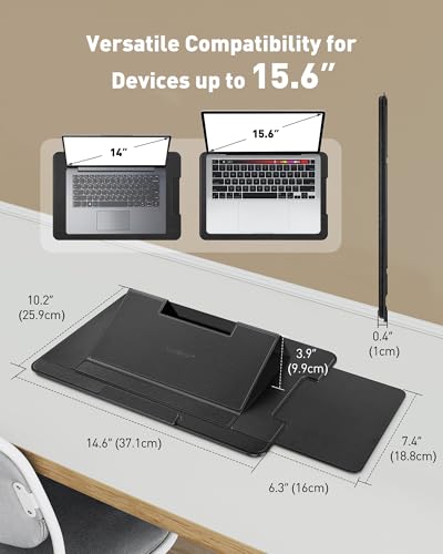 AboveTEK Black Adjustable Laptop Lap Desk with Ergonomic Angles & Retractable Mouse Pad