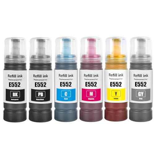 552 Black Ink+ Dye Ink Color 552 Compatible Refill Bottle Ink Replacement 552 T552 Work ET-8500 ET-8550 Printers (6 Packs, BK/PBK/C/M/Y/GR 70ml)