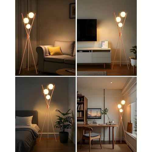 Lightdot Globe Standing Lamps Stepless Dimmable Tripod Floor Lamp with 3PCS 3000K G9 Bulbs Stable Base Orange Mid Century Modern Floor Lamp for Living Room/Bedroom
