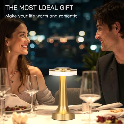 JHPGEOE Champagne Gold Cordless Metal Desk Lamp with Touch Control & Dimmable LED