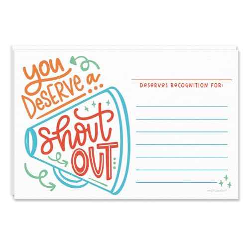 Positive Shout Out Cards For Teachers, Students, Employees, Office Staff - Kudos Appreciation and Recognition Reward Cards For School or Work Bulletin Board (50 Count)