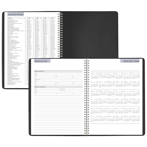 AT-A-GLANCE 2027 Weekly Appointment Planner Black 8x11, Quarter-Hourly Schedule