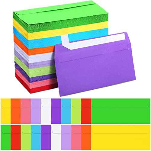 500 Pcs #10 Colored Envelopes Letter Size Business Envelopes Neon Adhesive Standard for Office Check Invoices Letters Letterhead Invitations Announcements 4-1/8 x 9-1/2''(Bright)