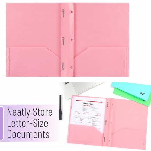 Bright Colors Plastic Folders with Pockets & Prongs - 5 Pack, Letter Size
