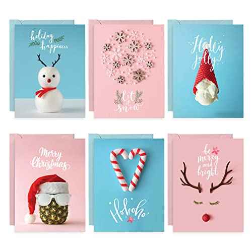 easykart labels 72 Christmas Greeting Cards Assortment, High gloss Spot UV,7.25 x 5.5 Inch with Seal Stickers For Friends, Family and loved Ones
