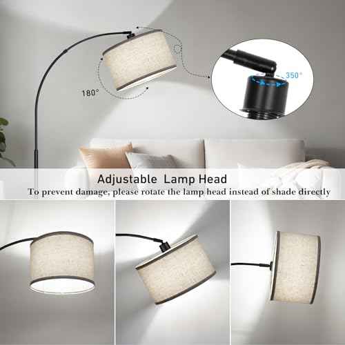 Black Arc Floor Lamps for Living Room,Modern Standing Lamp with Adjustable Drum Lampshade Tall Pole Lamp with Foot Switch Over Couch Arched Floor Light for Reading Bedroom 8W LED Bulb Included
