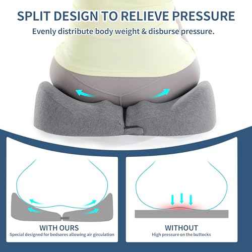 BALAPET Memory Foam Bed Sore Cushions for Butt, Ergonomic Bedsore Pressure Relief Pillow for Sleeping and Sitting, Removable T Shaped Opening Tailbone Cushion for Bed Sores on Buttocks(Grey)