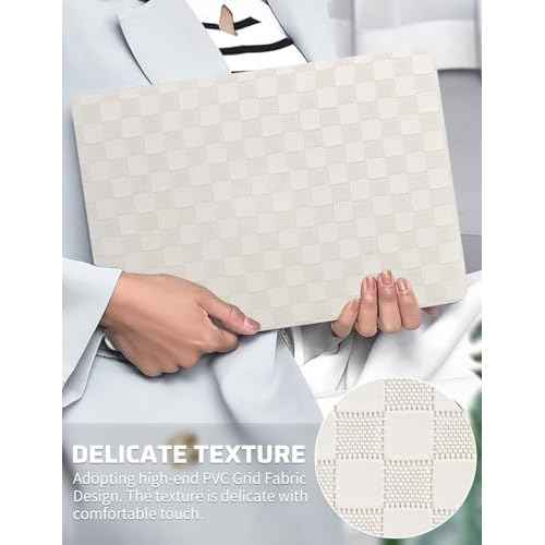 Seorsok Compatible with MacBook Air 13 Case2022 2021 2020 2019 2018 Release A1932 A2179 M1 A2337 Touch ID,Elegant Leather Plastic Hard Shell Case Transparent Keyboard Cover,Beige PVC Grid
