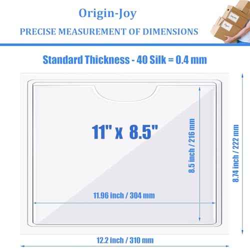 Origin-Joy 60 PCS Self Adhesive Index Card Pockets with Top Open, Clear Plastic Label Holder for Notes, Library and Business, Adhesive Label Pockets & Holder (11 x 8.5 inch)