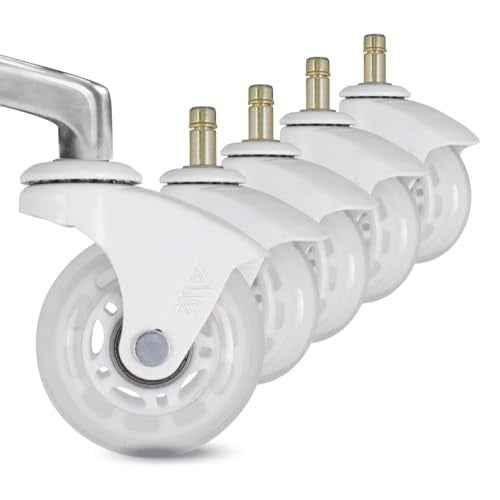 AXL 10mm Stem, IKEA Office Chair Wheels, 2.5 Inch Rollerblade Casters with Gap-Free Bracket for Safe Barefoot Rolling, Quiet & Floor-Safe, (IKEA 10mm) (White/Clear, 2.5 inch White)