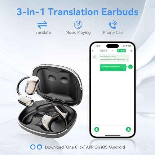 Ai Translation Earbuds Real Time, Language Translator Earbuds Support 150 Languages & Accents, LCD Touch Screen Translation Earbuds One-Year Free Subscription
