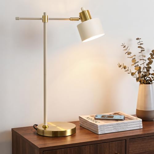 OYEARS 22.2" Cream & White Modern Metal Desk Lamp with LED Bulb, Adjustable Reading Light for Home Office & Bedroom