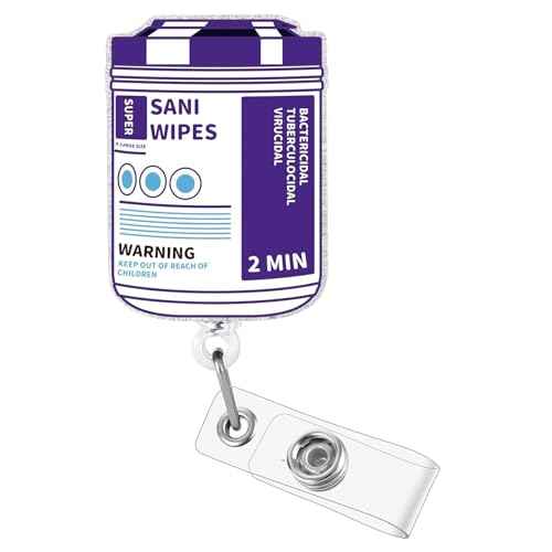 Sani Wipes Funny Badge Reel, Cute Nurse Doctor Work Badge Holder with Retractable Clip, Nursing Student RN CNA LPN MA Medical Worker ID Name Badge Buddy, Fun Healthcare Badge Accessories