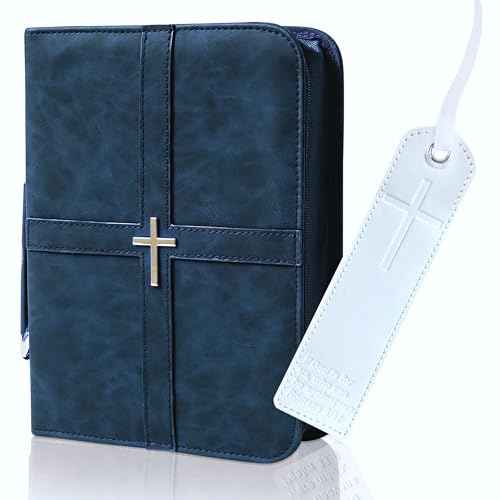 Bible Case, Vibrant & Inspiring Bible Cover, with Romans 8:31 Bookmark, Blue Bible Cover Case for Women or Men, Elegant Bible Bag, Durable Leather Book Cover