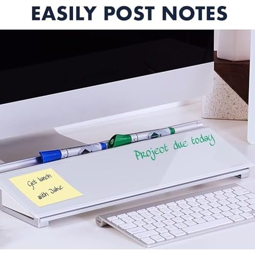 Quartet Glass Dry Erase White Board, Desktop Computer Pad for Notetaking, 18" x 6" Whiteboard, Clean Erase Surface with Storage, 1 Dry Erase Marker, White Surface (GDP186)