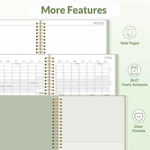 SUNEE 2026-2027 Planner - 24 Months (Jan 2026 - Dec 2027) - 7"x10" Monthly Spreads & Yearly Planner, Sage Green