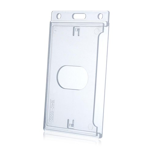 Bulk 50 Pack Hard Plastic Badge Holder-Vertical Heavy Duty ID Card Holder for Badges-Rigid Case Single ID Protector with Easy Access Thumb Slot for Clips,Lanyards & Reels-Frosted Clear by BETOOM