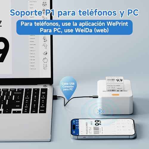 Label Maker Machine P1 2 Inch Thermal Printer Portable Bluetooth Shipping Label Printer Sticker Maker Labeling Machine Home Office School Business Use Rechargeable White