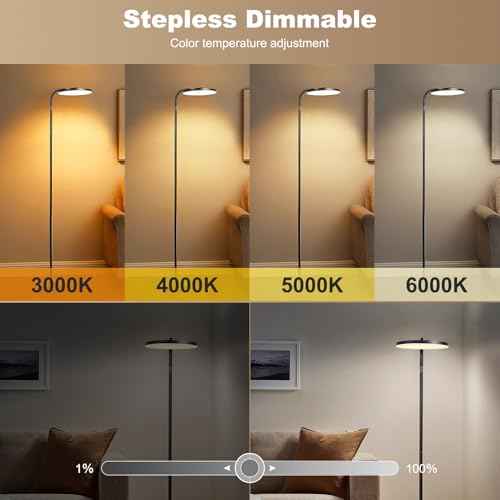 LED Floor Lamp ? 36W Super Bright Standing Lamp with Remote & Touch Control, 350¡Æ Adjustable Head, Stepless Dimming & Color Temperature (3000K?6000K), Eye-Caring Light for Living Room, Bedroom, Office