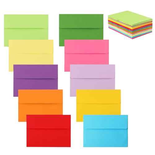 Granhoolm 50 pack 4x6 Envelopes,A6 Invitation Envelopes 6.5 x 4.75 For 4x6 Cards- Peel & Press,Ideal for Invitations,Weddings,Parties,Greeting Cards,Photos(colorful)
