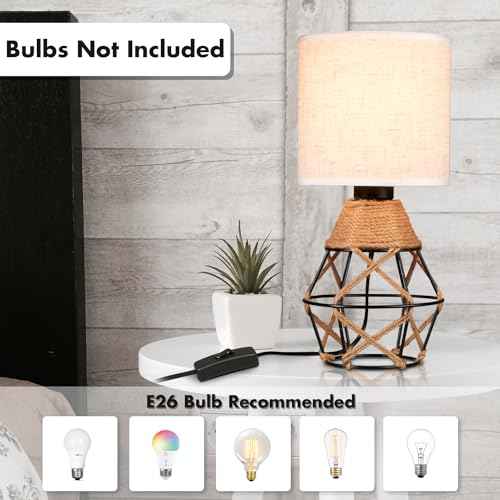 Hamilyeah Woven Table Lamps Set of 2, Farmhouse Lamps for Nightstand with On/Off Switch, Bedside Lamps with Fabric Shade, Modern Simple Lamps for Bedroom, Living Room,Home Office