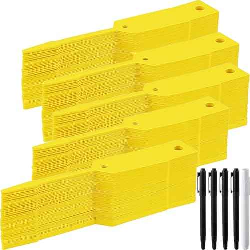 Lewtemi 4000 Pieces Self Lock Arrow ID Key Tags Car Parts Tags Key Ring Repair Labels and 5 Pens for Office Automotive Shop Supplies 4 1/2'' x 3/4" (Yellow)