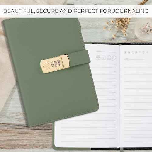 Aesthetic Diary with Lock ? Beautiful Leather Journal with Easy to Change Code Lock & Refillable Pages ? Quality Planner for Women with Bookmark & Pen Holder to Securely Protect Thoughts & Memories