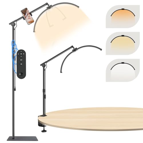 Lash Light for Eyelash Tech, 2 in 1 Half Moon Lamp Esthetician Ring Light with Phone Holder & Desk Clip, for Eyelash Extension, Tattoo, Nail Tech, Beauty, 3 Light Modes - Black