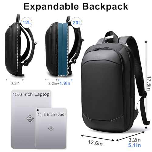 hk Slim Laptop Backpack, Lightweight Expandable High-Tech Business Work Backpack for Men Women,15.6 Inch Anti-theft Waterproof Travel Backpack Durable College Casual Daypack Computer Laptop Bag-Black